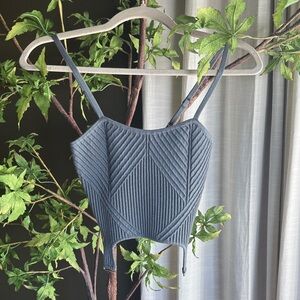 Alo Blue Ribbed Garter Top